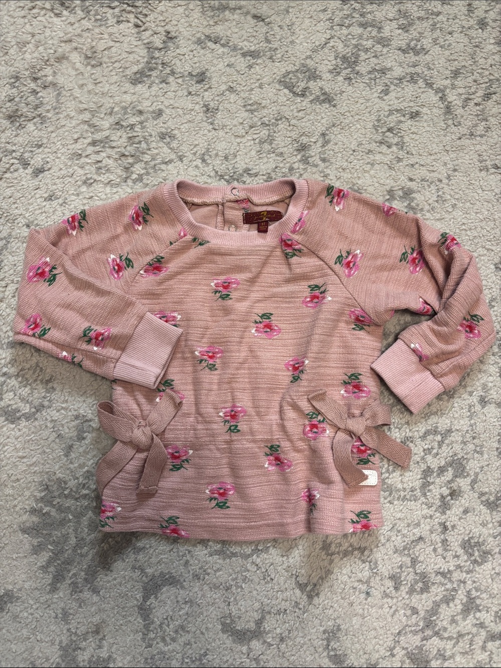 7 For All Mankind 3T Girls' Dusty Rose Floral Tie-Hem Sweatshirt
